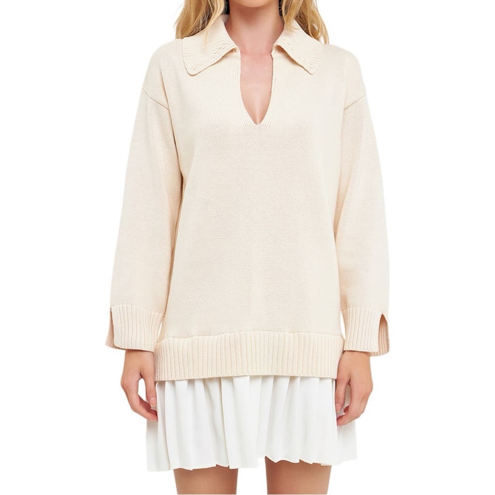 NWOT English Factory Mixed Media Pleated Minidress
Color: Cream